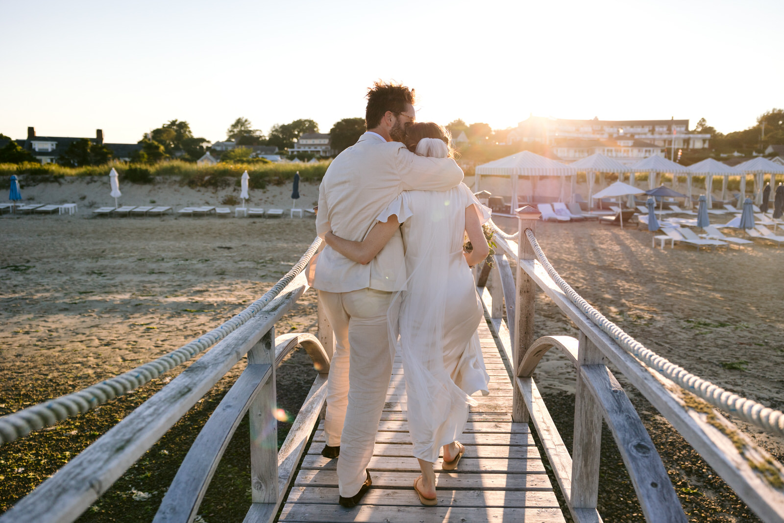 bride and groom at sunset chatham bars inn elopement