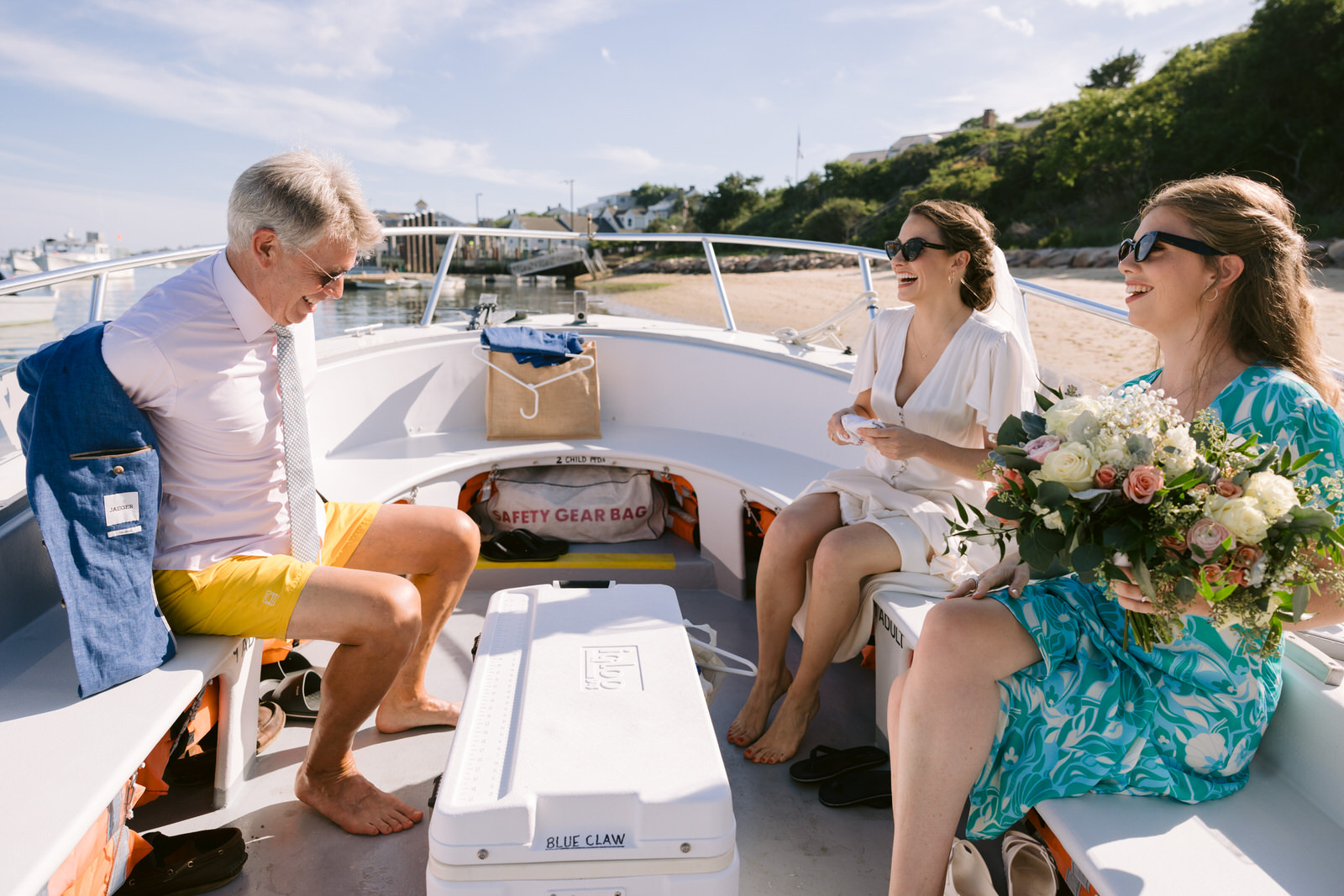on boat to chatham bars inn elopement