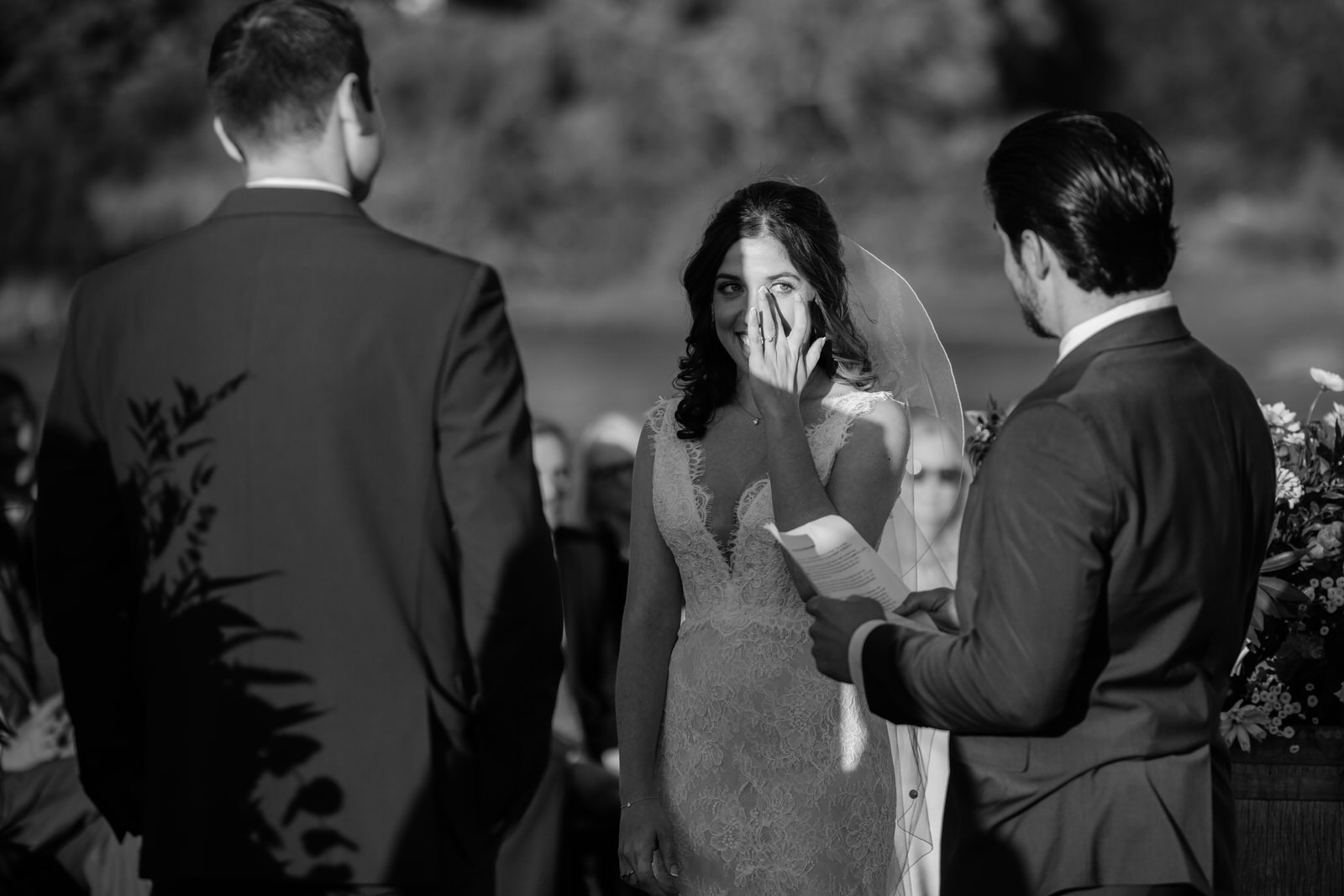 bride in tears during the ceremony